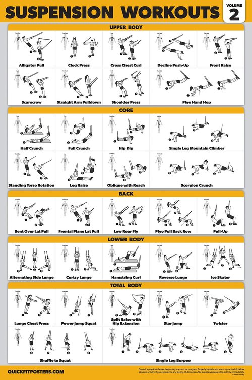 16 Pack - Exercise Poster Set: Dumbbell, Suspension, Kettlebell, Resistance Bands, Medicine Ball, Battle Rope, Stretching, Bodyweight, Barbell, Yoga, Exercise Ball, Muscular (LAMINATED, 18" x 24")
