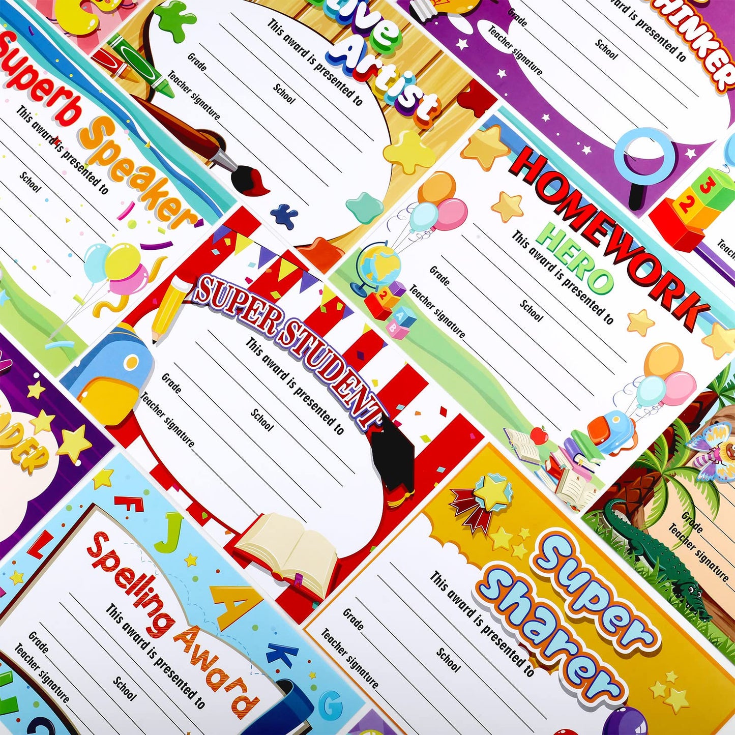 Sherr 60 Pcs Student of Award Certificates for Kids End of School Year Certificate of Achievement Student Recognition Award Achievement Graduation Teacher and Classroom Supplies (Kid)