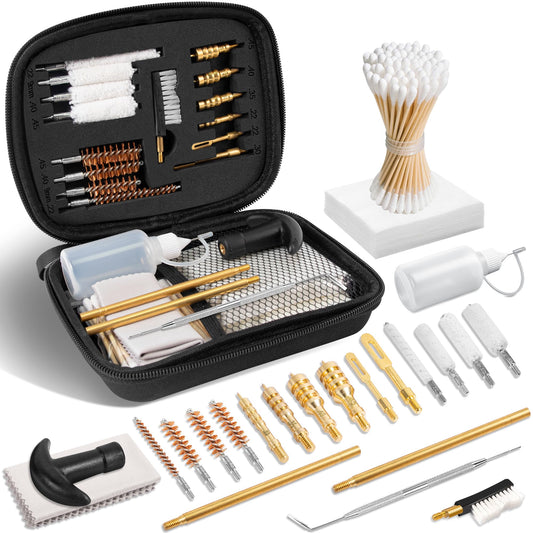 GLORYFIRE Gun Cleaning Kit Fits .22 .357/9mm .38 .40 .45 Cal Handguns & Pistols Compact Carrying Case Multiple Styles with Brass or Plastic Jags & Tips for Shooting and Range (Elite Jet)