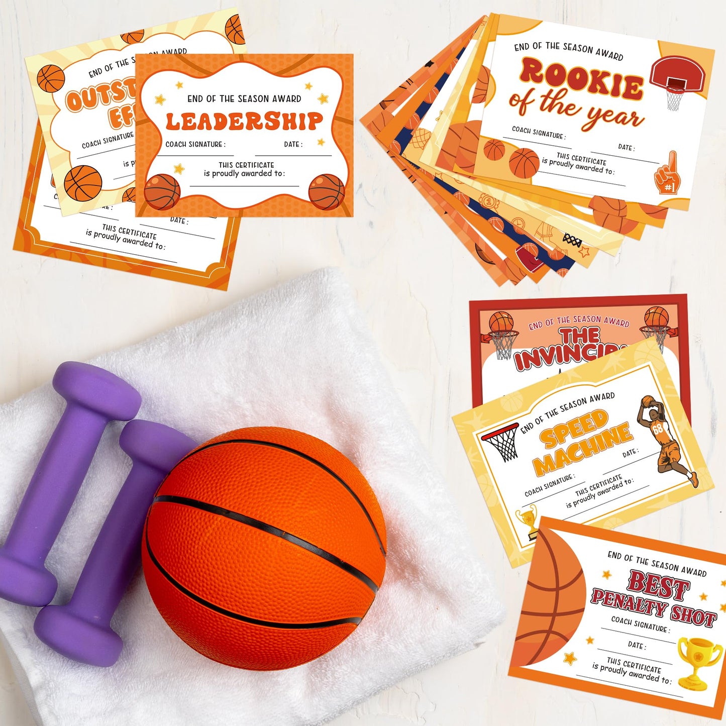 EYxsaxenk Basketball Achievement Award Certificates - 60Pcs End of Season Basketball Team Sport Game Ceremony Award Paper Achievement Certificates School Student Reward Teacher Class Motivation Supply