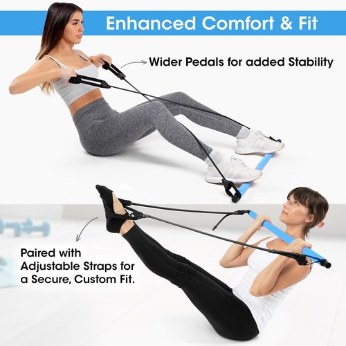 Stretched Fusion Pilates Bar Kit for Home Workouts | Portable Home Pilates Kit Set for Women & Men | Workout Bar for Legs, Hip, Waist and Arm (Blue)