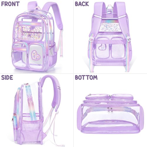 Fimibuke Clear Backpack for Girls, Heavy Duty PVC Transparent Kids Backpack for Teen Girls, School Concert Stadium Approved See Through Teen Kids Bookbag for Kindergarten Elementary Middle High School