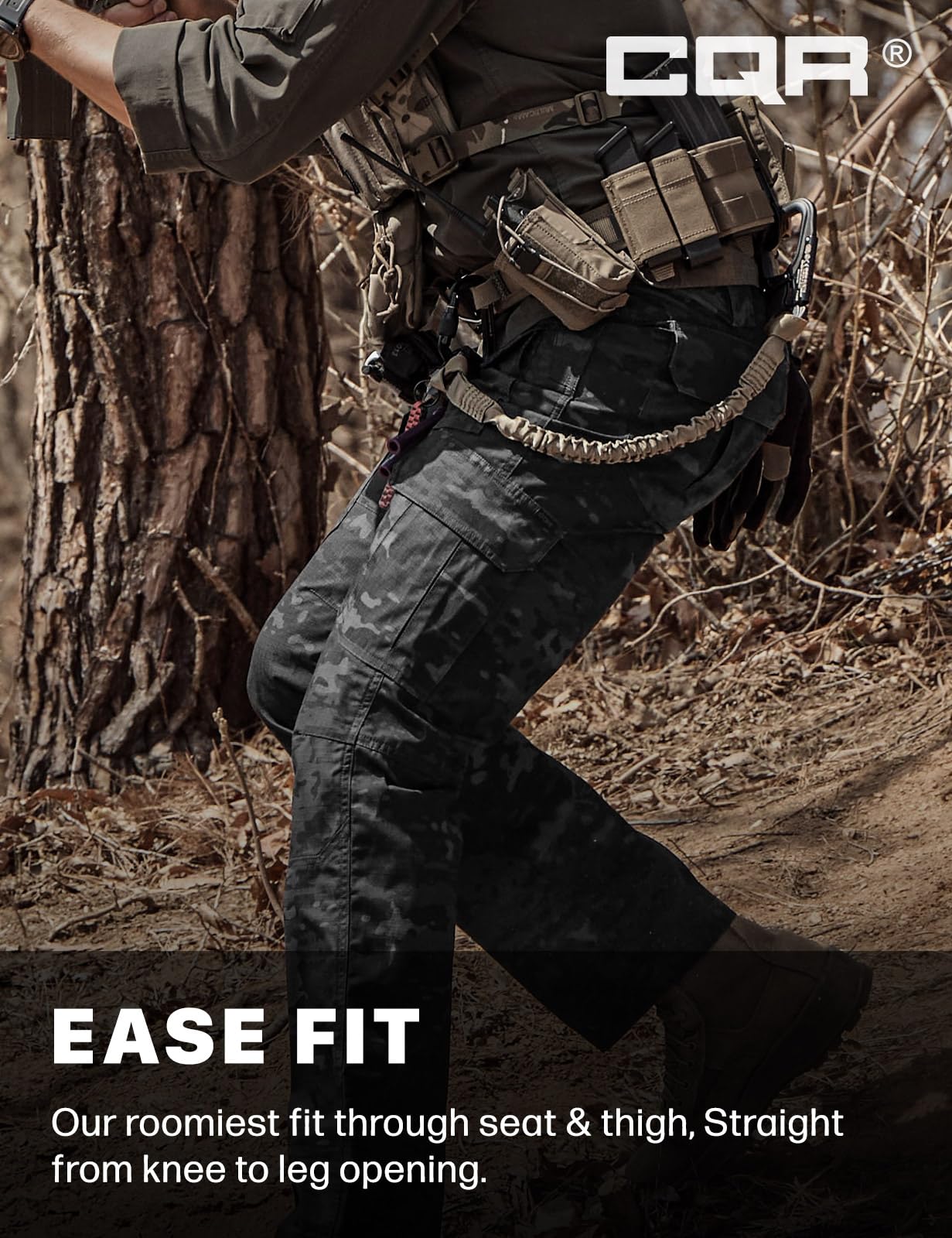 CQR Men's Tactical Pants, Water Resistant Ripstop Cargo Pants, Lightweight EDC Work Hiking Pants, Outdoor Apparel, Duratex Mag Pocket Print Utility Camo Black, 36W x 32L