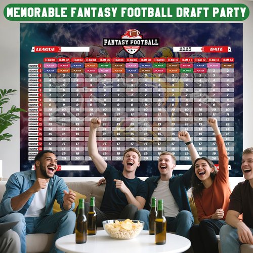 OCQOTAT Fantasy Football Draft Board 2025-2026,5.0x3.5 FT 14-Team 20-Round Kit with 550+ Player Labels,2025 Top Rookies, Blank Labels&Schedule Board–Ultimate Draft Board for Fantasy Football Season