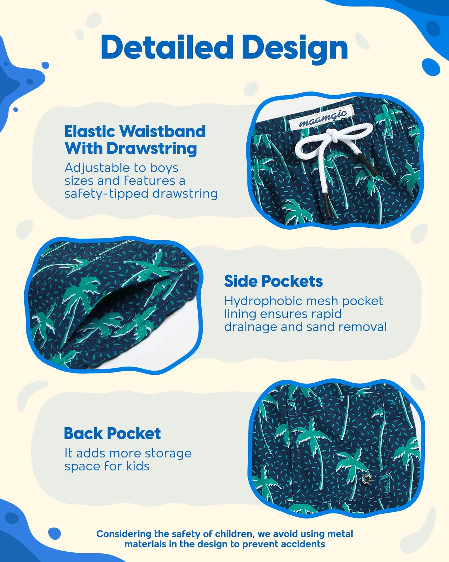 maamgic Boys Swim Trunks Toddler Swim Shorts Little Boys Bathing Suit Swimsuit Toddler Boy Swimwear,Tree-Navy Blue,3 T