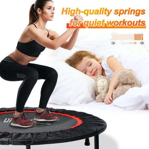 40"/48" Foldable Mini Trampoline for Adults 450/600 LB Rebounder Trampoline with Adjustable Foam Handle for Home Gym Small Exercise Trampoline for Indoor or Garden Workout