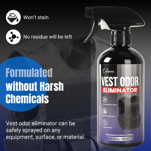 Calvana (2-Pack) 16.9 fl.oz Vest Odor Eliminator Spray, Vest Deodorizer for Security Services & Tactical Equipment, Residue-Free, Safe for All Fabrics, All-Day Freshness