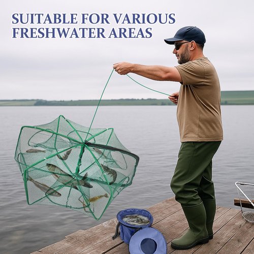 Minnow Trap 24in*10in??with Foldable Fishing Net & Collapsible Fish Bucket - Crab, Crawfish, Shrimp Trap for Freshwater Saltwater Fishing (6-Sided)