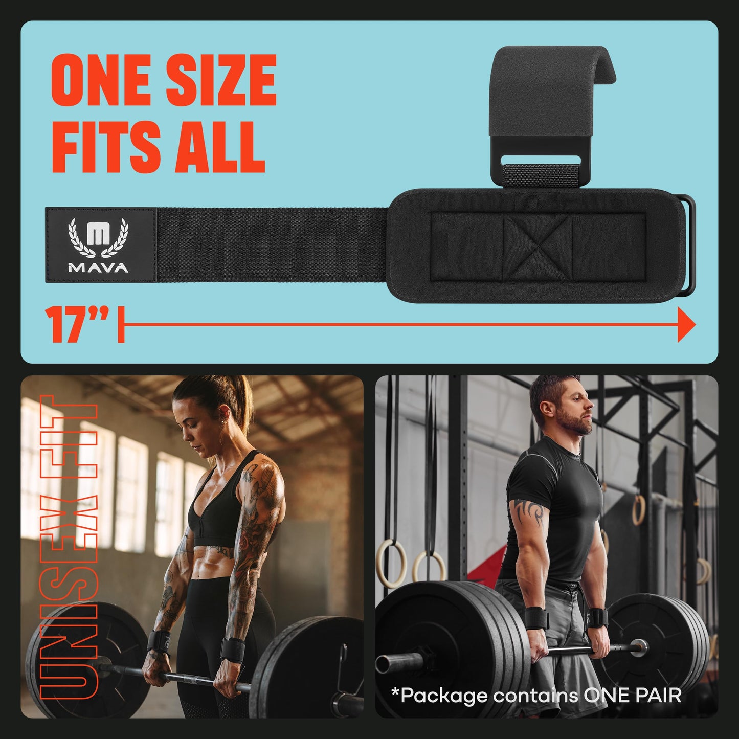 Mava Sports Heavy Duty Weightlifting Hand Grip Power Hooks with Wrist Straps for Pull-ups and Deadlifts Weight Lifting Hooks for Men and Women, Ideal for Power Weightlifting and Gym Workouts
