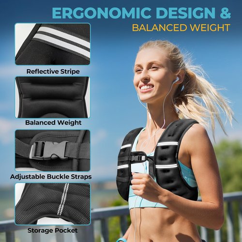 Weighted Vest, 12lb Weight Vest with Reflective Stripes for Men Women, Two Adjustment Straps for Workout, Strength Training, Running, Fitness, Muscle Building, Weight Loss (12lb)