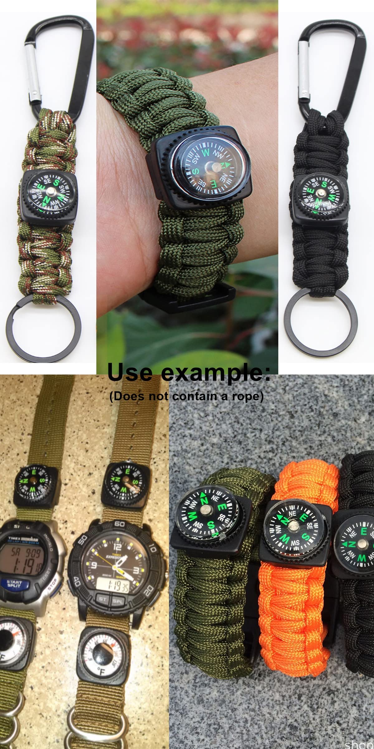 15pcs Slip-On Wrist Compass Hard Shell Liquid Filled Mini Small Button Compass Paracord Bracelet for Outdoor Hiking Survival Wrist Watch Band 3/4" (20mm)