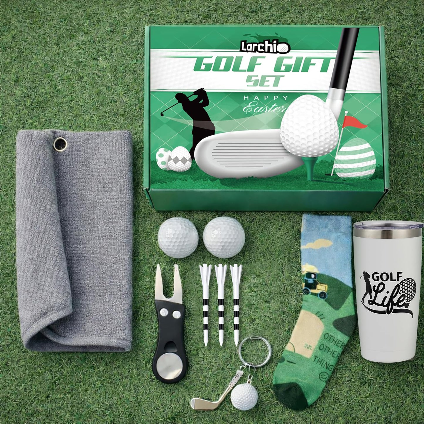 Larchio Golf Easter Gifts for Adult Men Teen Boys, Cool Easter Basket Stuffers With Tumbler Socks, Golf Towels for Husband Boyfriend Dad Son