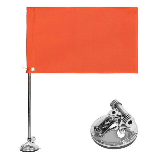 Orange Boat Flag Suction Cup, Double Fabric Orange Safety Flag, 11.4” x 19.3” Water Ski Flag with 52" Retractable Boat Pole & Suction Cup. Suitable for Water Skiing, Swimming, Surfing.