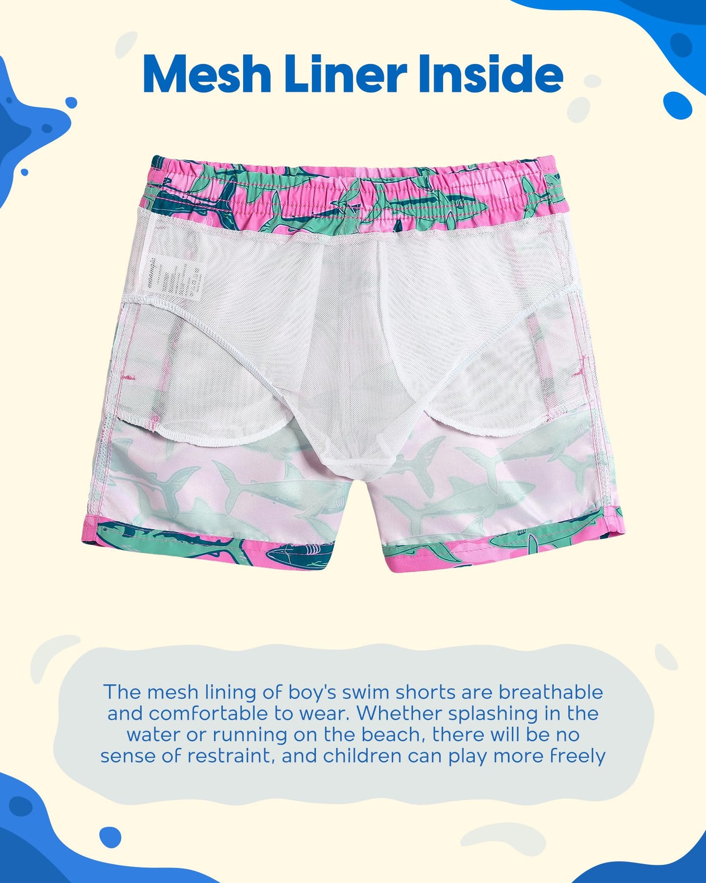 maamgic Boys Swim Trunks Toddler Swim Shorts Little Boys Bathing Suit Swimsuit Toddler Boy Swimwear,Pink Shark,4 T