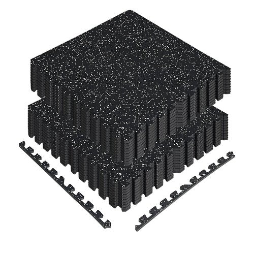 Bebikim 12 PCS 24x24in 0.56" Interlocking Gym Exercise Mat Thick - 48 Sq Ft High-Density EVA Foam with Rubber Surface, Non-Slip Workout Mat for Home Gym Equipment (Black, 12 PCS)
