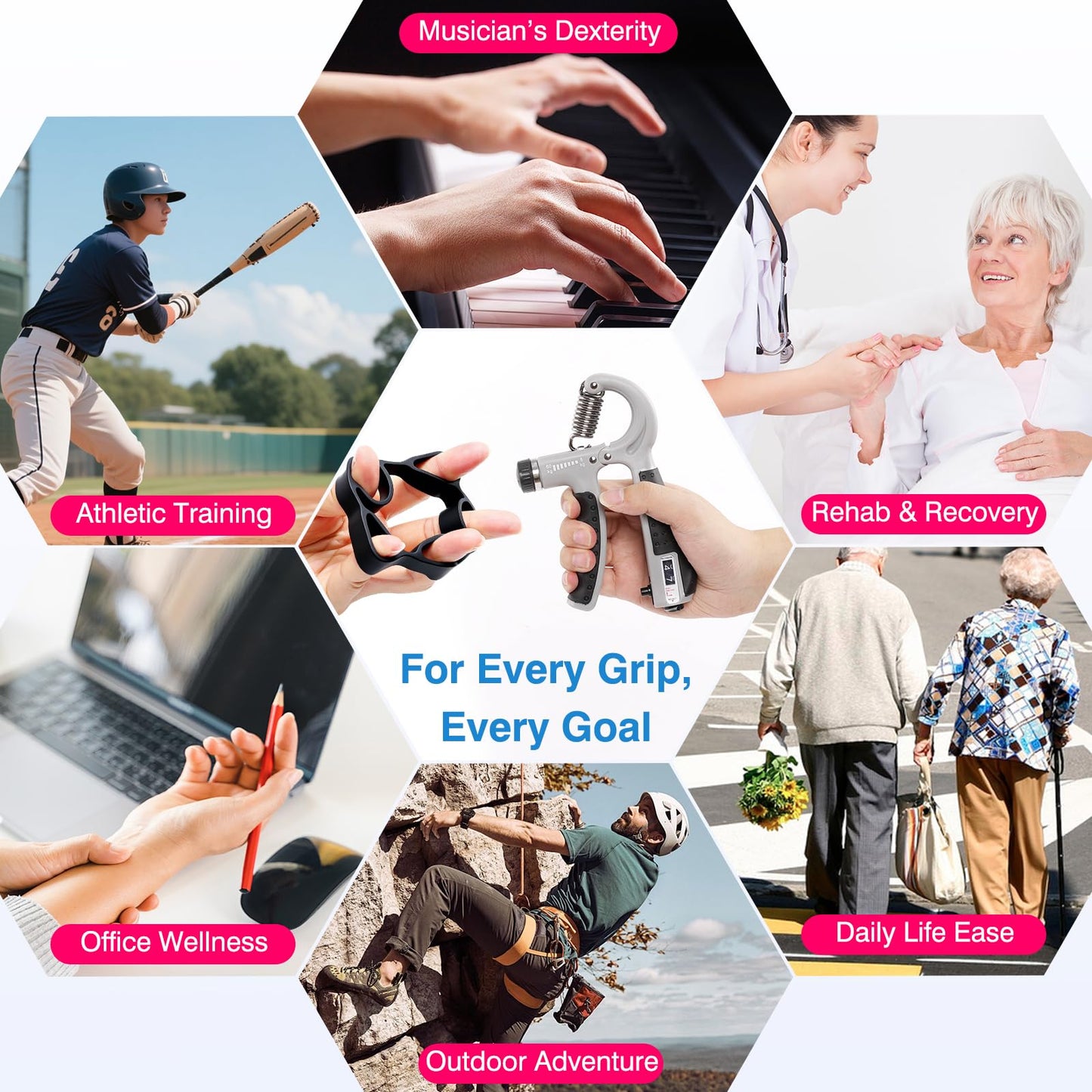 CYFIE Hand Grip Strengthener with Counter, 10-132 lbs Adjustable Resistance, Grip Strength Trainer Kit with Finger Exerciser & Storage Bag - Forearm Strengthener for Muscle Building, Injury Recovery & Athletes