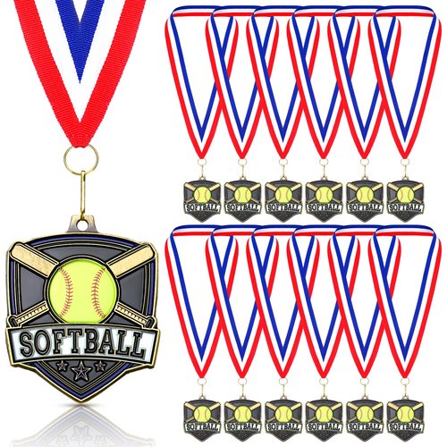 Trnayi 20 Pcs 10/20 /30/40 Pcs Award Medals Bulk Sports Medals with Neck Ribbons 2.4 Inch Winner Award Trophy Prize Gift for Sports Themed Party Favors Tournaments School Match (Softball)
