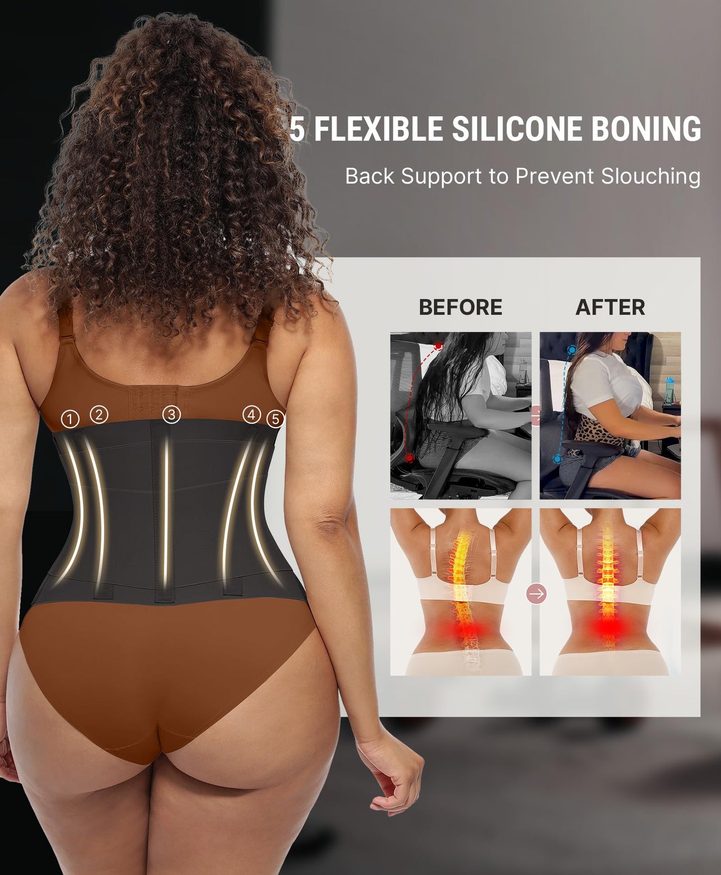 FeelinGirl Workout Waist Trainer Underbust Corsets Cincher Belt Hourglass Corset Body Shaper for Women Black L
