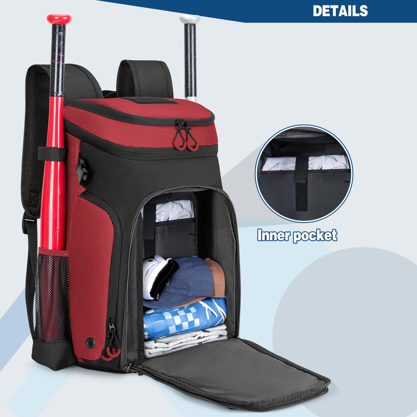 Smasrob Baseball Bag for Adult and Youth, Baseball Backpack Softball Bag with Helmet Holder, Shoe Compartment and Fence Hook, Red