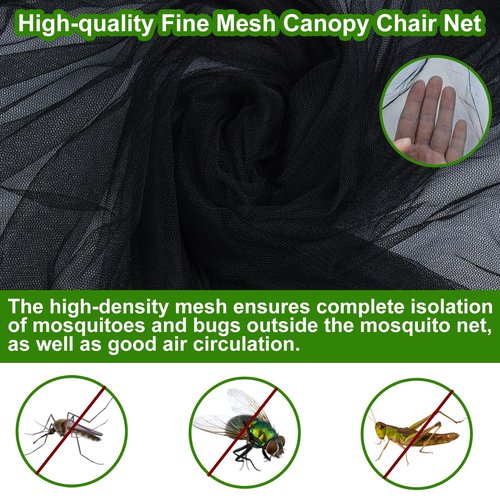63" H Mosquito Net Cover for Canopy Chair, Bug Barrier Mosquitos Mesh Tent Black Chair Mosquito Netting with Zipper Opening 35"X32" Waterproof Roof for Fishing Camping Chairs Outdoors, Excluding Chair