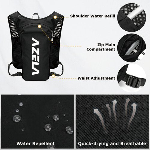 YAPJEB Lightweight Hydration Pack Backpack Vest, Optional 1.5L 2L BPA Free Water Bladder - Leakproof Breathable for Running Hiking Cycling Climbing Marathon Camping for Men and Women