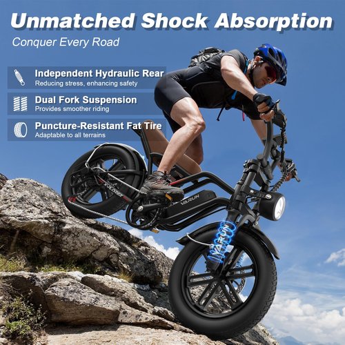 VARUN Electric Bike Peak 750W - 65+ Miles Long Range Electric Bike for Adults - Reaches 25MPH, 48V 13Ah Battery, Full Suspension, 7-Speed All-Terrain 20" Fat Tire Electric Motorcycle Dirt Bike