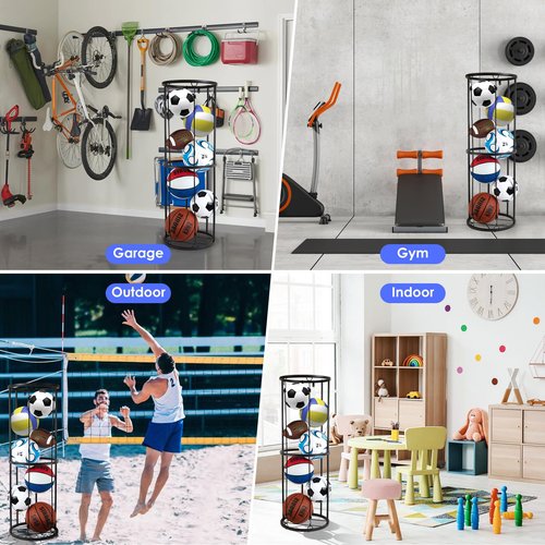 URMMIY Garage Ball Storage Rack - Wall-Mounted Vertical Ball Holder for Basketball, Soccer, Volleyball, Football - Space-Saving Sports Organizer for Garage, Home, Basement, Kids' Room, Outdoor Use