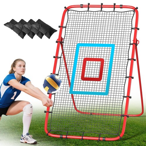 Portable Volleyball Rebounder Net 7x4 Ft, 5-Angle Adjustable Rebounder Net for Practicing Digging, Setting, Spiking, Bounce Back Training Equipment with Durable Frame, 2 Target Stripes & Travel Bag