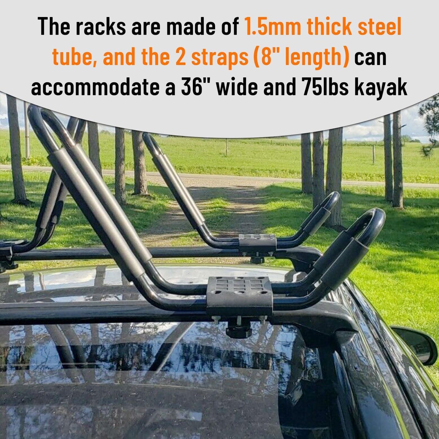ECOTRIC Universal Kayak Roof Rack J-Bar Rack HD Kayak Carrier Holder Canoe Boat Surf Ski Board Roof Top Mounted on Crossbar for Car SUV Truck - Set of 2