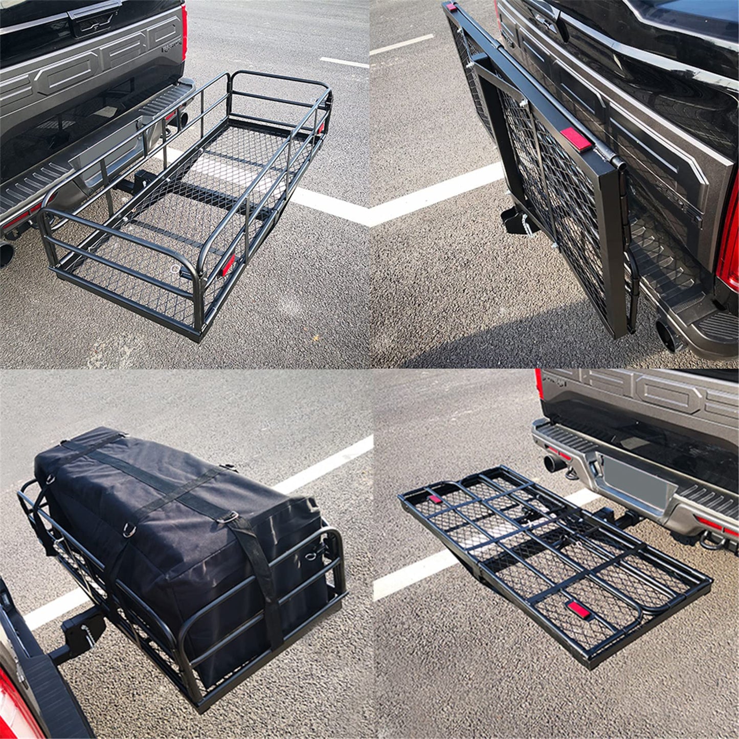 OKLEAD Hitch Mount Cargo Carrier 60" x 24" x 14.4" Folding Cargo Rack Rear Hitch Tray Luggage Basket with 400 LB Capacity Fits 2" Receiver for Car SUV Pickup