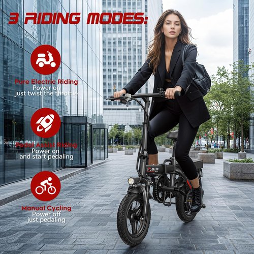 Spacewalk Folding Electric Bike for Adults,Lightweight & Compact Ebike - 500W Motor,13.7 MPH,14inch Tires. Pure Electric 17.4miles,Pedal - Assist Range 29.8miles, Ideal for Urban Riding