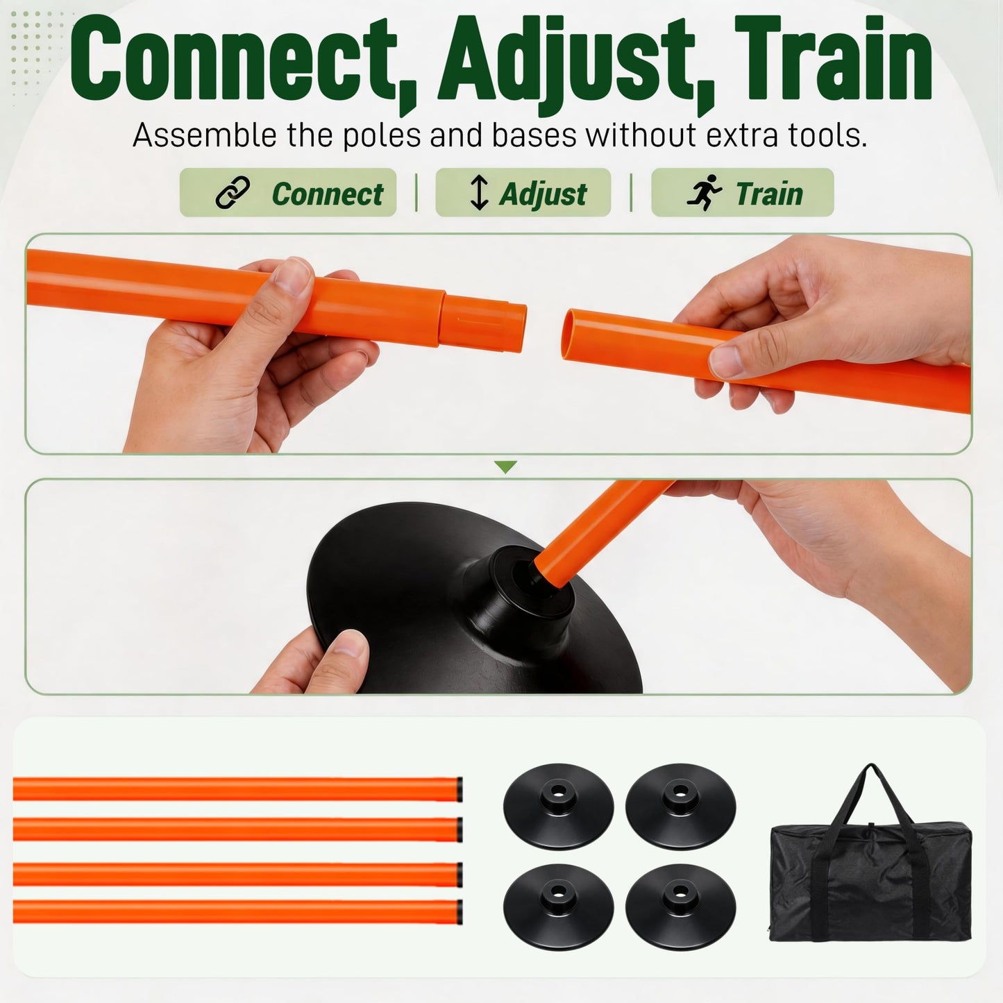 CTYYPYUYU Soccer Agility Training Poles, 5 FT Adjustable Speed and Agility Training Equipment, Rubber Bases, 4 Pack (Orange)