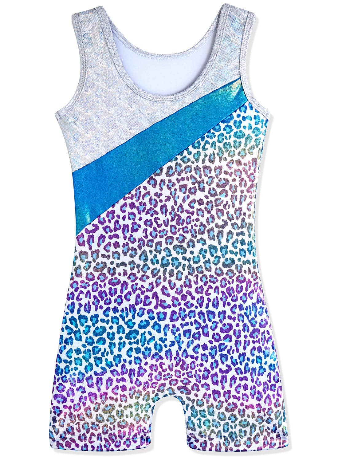 HOZIY Leotards for Girls Gymnastics Size 10-12 Years Blue Leopard White Blue Stripe Spliced Tumbling Outfits Biketard Practice Ropa De Niña Para Gimnasia Suit