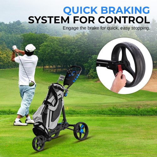 SereneLife 3 Wheel Golf Push Cart ??Lightweight, Foldable, Collapsible, Adjustable Handle, Golf Caddy Accessories, Built-In Cooler Storage/ Scorecard/ Cup Holders, Compact for Travel