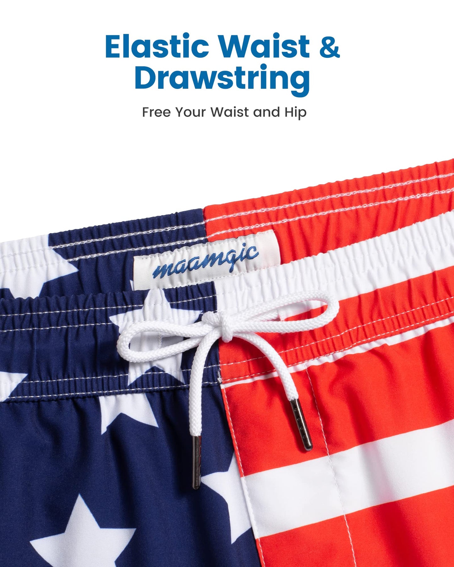 maamgic Mens Swim Trunks with Compression Liner 5 Inch, Quick Dry Bathing Suit with Zipper Pockets, Stretch No-Chafing Swim Shorts, Half-Half American Flag X-Small