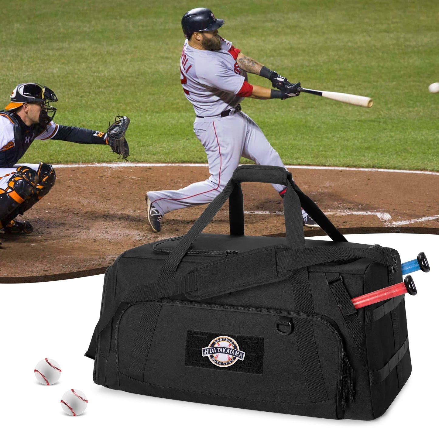 GOBUROS Baseball Duffle Bag with Bat Holder, Catchers Gear Bag for Softball