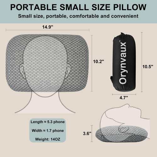 Memory Foam Camping Pillow - Lightweight & Portable Small Travel Pillow for Airplane & Train Travel Rest, Camping, Backpacking, Removable Washable Cover, Easy to Clean, Includes Storage Bag