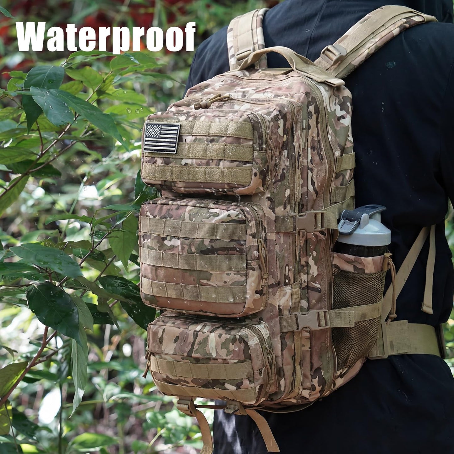 kookoomia Military Tactical Backpack 25L Day Backpack for Men Molle Army 3 Days Assault Pack Bug Out Bag Water Resistant and Heavy Duty Hiking Treeking Rucksack - Camouflage