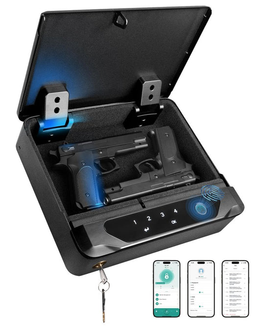 Adoreal Smart Biometric Gun Safe for Handguns, 4 Ways Quick-Access Fingerprint Gun Safe for Pistols, Fingerprint/Digital Keypad/Key/APP Gun Locks Box for Guns, Sturdy Heavy Steel Construction