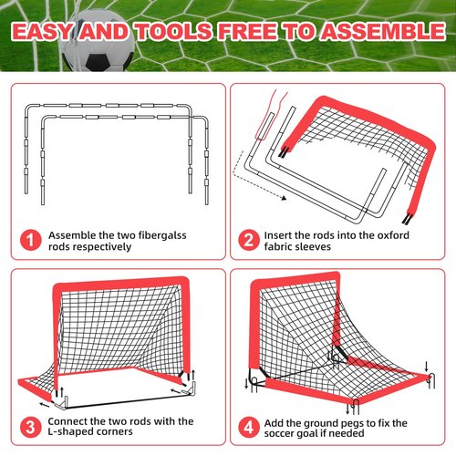 BAGAIL Soccer Goal, 4x3 FT Soccer Practice Net with Goal, Pop Up Soccer Goal for Backyard, Portable Training Equipment with Carry Bag, Fun Soccer Game Indoor and Outdoor - Red, 2 Set