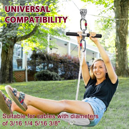 Fologtoo Zipline Pulley, Heavy Duty 304 Stainless Steel Zipline Trolley with Handle for 1/4" to 3/8" Cable, Tandem Speed Double Pulley for Backyard Zip Line, Hauling, Rigging and Commercial Purposes