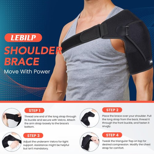 Shoulder Brace with Adjustable Compression Sleeve Rotator Cuff Support & Arm Sling, Hot/Cold Pack Compatible, Breathable Stabilizer for Pain Relief, Fits Left/Right Arm, Men & Women