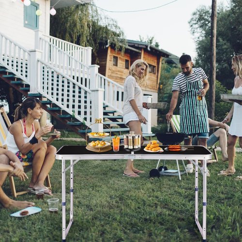 GODECOR 4.0 Ft Folding Portable Camping Table with Three Adjustable Heights, RV Tables for Inside a Camper, Outdoor, BBQ, Dining, Picnic, Cooking, Beach, Garden, Black