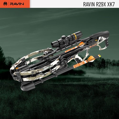 RAVIN R29X XK7 Crossbow Package - High-Performance Compact Bow with Helicoil Technology, Silent Crank, and 100-Yard Speed Lock Scope - 450 FPS - Kings XK7 Camo - Pre-Assembled for Archery & Hunting