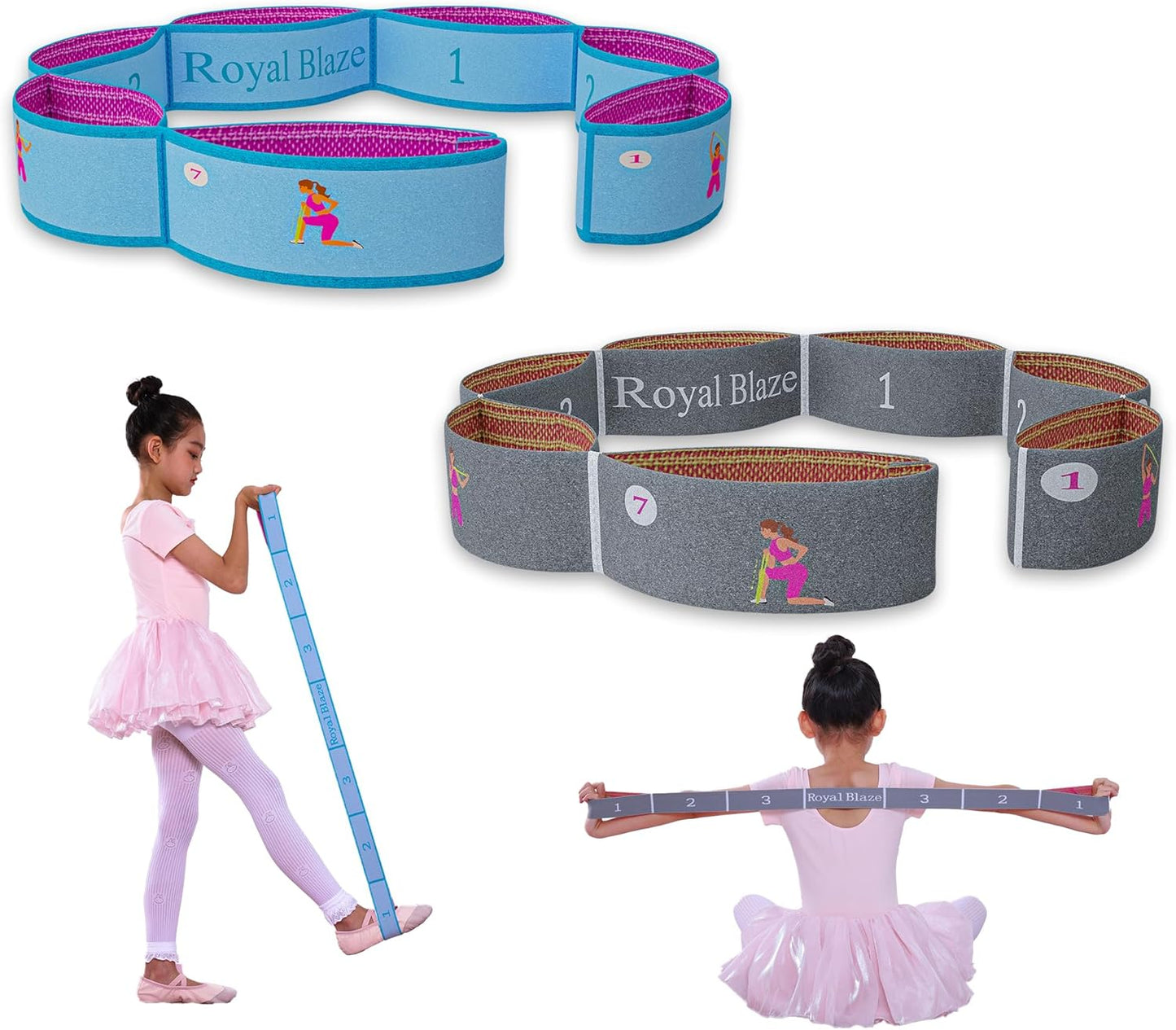 2 PCS Stretch Bands For Kids and Adults – Yoga Straps for Stretching with Multi- Loop – Workout Guide – Video For Exercise, Elastic Stretch Strap Pilates, Yoga, Dance, Gymnastics, Dance, Ballets Bands