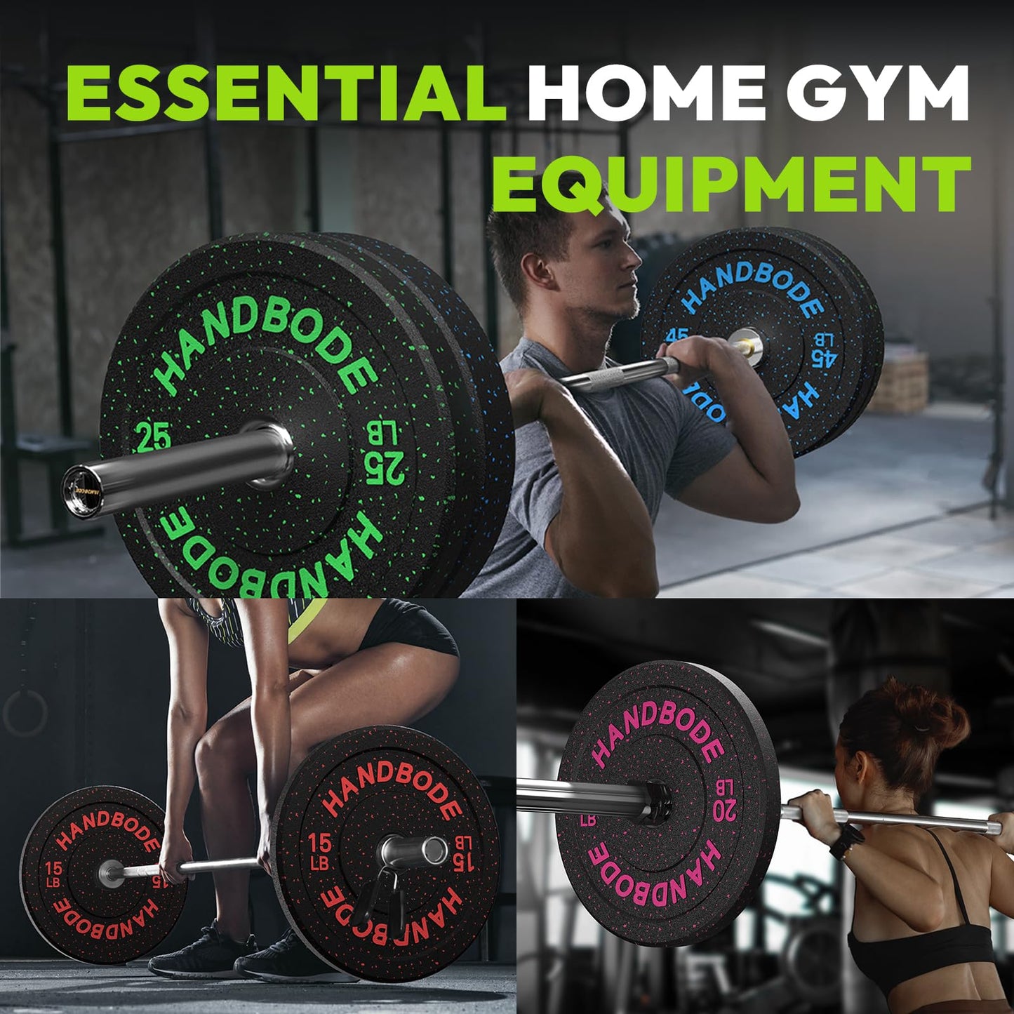 HANDBODE Bumper Plates High-Bounce Olympic Weight Plates, Colored crumb rubber plate for Weight Lifting and Strength Training 160 LB Set A