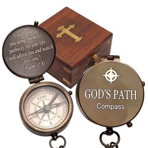 PSALM God's Path Compass - Engraved Working Handmade Antique Compass with Scripture - Religious, Christian, Catholic, Christening, First Communion, Confirmation Gifts for Teenage Boys and Men
