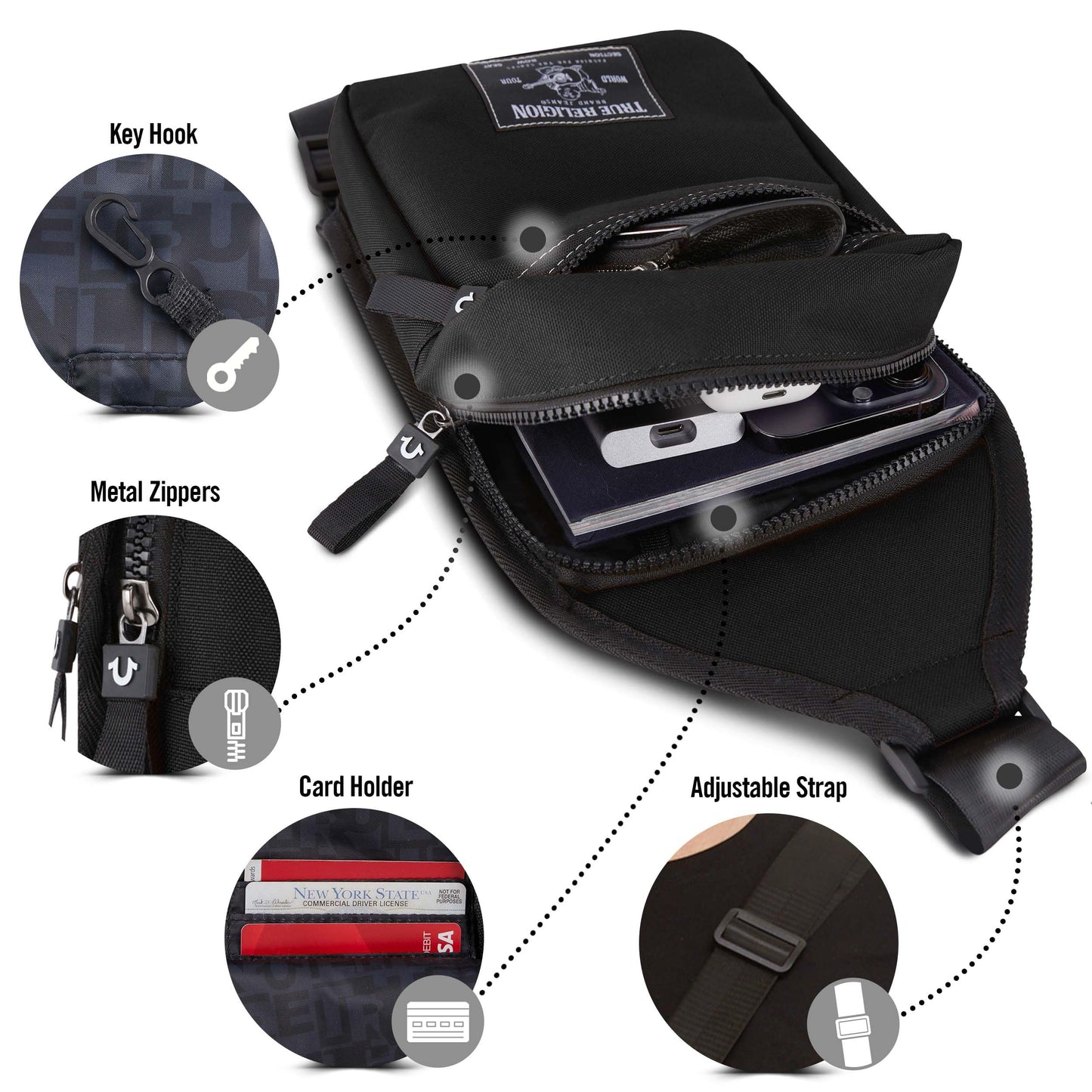 True Religion Crossbody Bag Men – Casual Shoulder Sling Bag for Men, Small Travel Men’s Crossbody