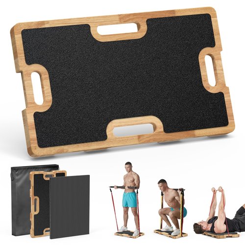 Zaldia Wooden Fitness Board - Resistance Band Workout Footplate with Foam Pad & Storage Bag - Wood Exercise Step Platform with Non-Slip Surface for Home Body Gym, Strength Training