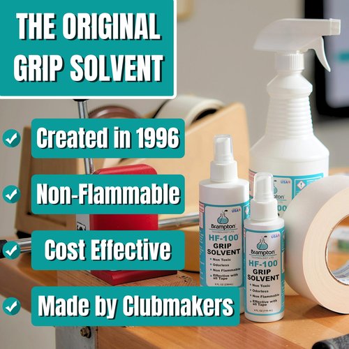 Brampton Basic Golf Grip Kit for Golf Club Regripping - 15 Premium 2"x10" Golf Grip Tape Strips, & 4 oz HF-100 Non-Toxic, Non-Flammable, Odorless Golf Club Grip Solvent